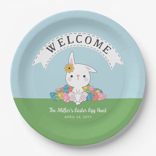 Cute Bunny with Eggs Easter Egg Hunt & Brunch Paper Plate (Front)