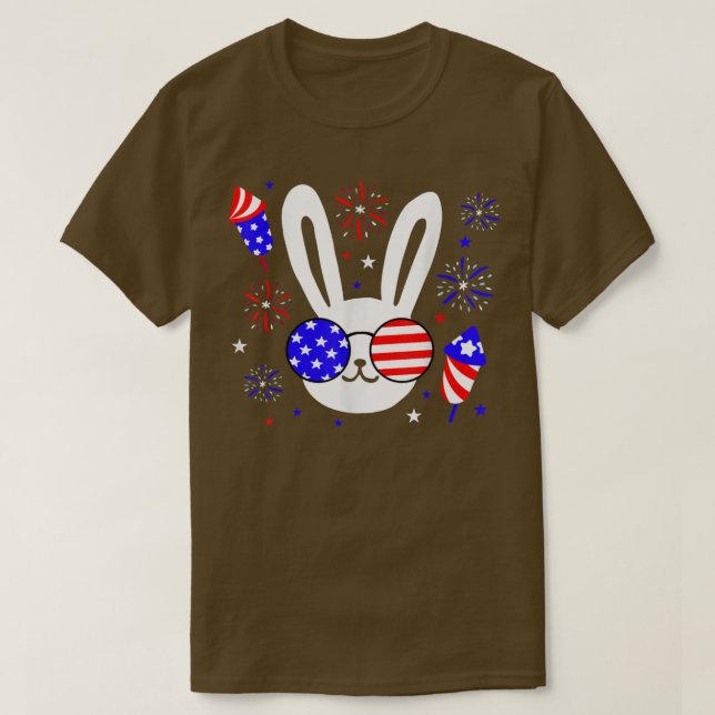 Cute Bunny With Flag Sunglasses 4th of July Kids U T-Shirt (Design Front)