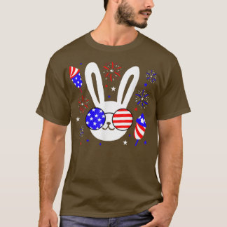 Cute Bunny With Flag Sunglasses 4th of July Kids U T-Shirt