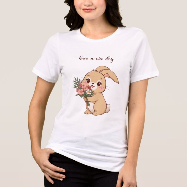 Cute Bunny with Flower T-Shirt – Adorable Rabbit D Tri-Blend Shirt (Front)