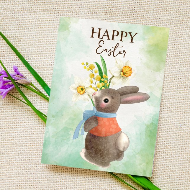 Cute bunny with flowers happy Easter  Postcard (Creator Uploaded)