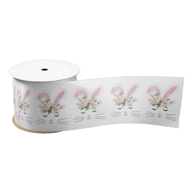Cute Bunny with Flowers Satin Ribbon (Spool)