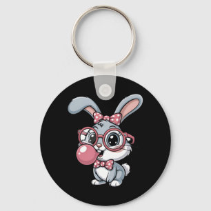 Cute Bunny with Glasses Blowing Bubble Gum Key Ring