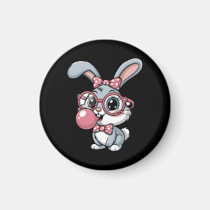 Cute Bunny with Glasses Blowing Bubble Gum Magnet