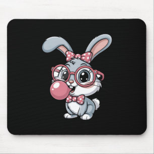 Cute Bunny with Glasses Blowing Bubble Gum Mouse Pad