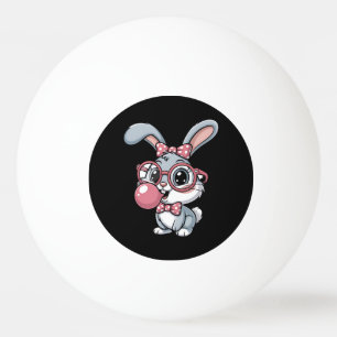 Cute Bunny with Glasses Blowing Bubble Gum Ping Pong Ball