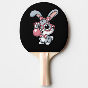 Cute Bunny with Glasses Blowing Bubble Gum Ping Pong Paddle