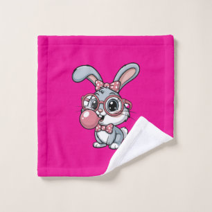Cute Bunny with Glasses Blowing Bubble Gum Wash Cloth