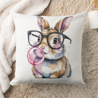 Cute Bunny with Glasses & Bubblegum Rabbit Design Cushion