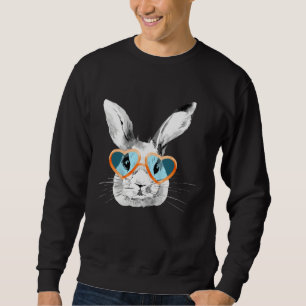 Cute Bunny With Heart Glasses Easter Day Easter Ra Sweatshirt