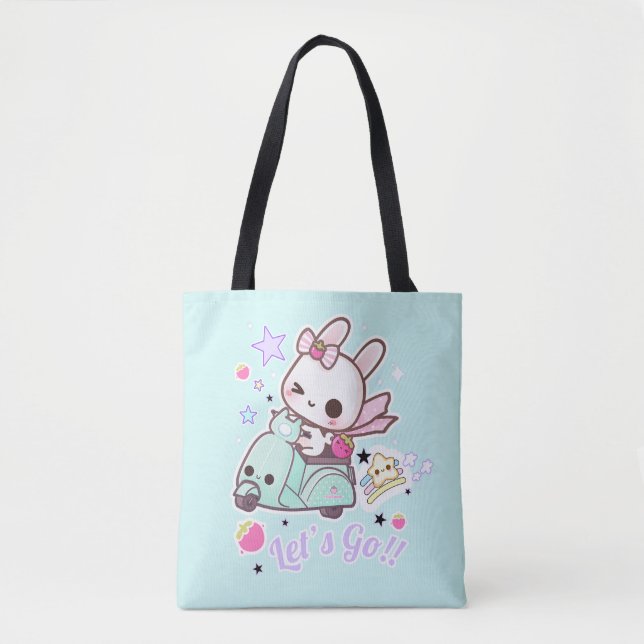 Cute bunny with kawai scooter tote bag (Front)