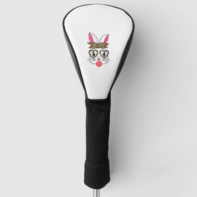 Cute Bunny With Leopard Bandanna Heart Glasses Eas Golf Head Cover (Front)