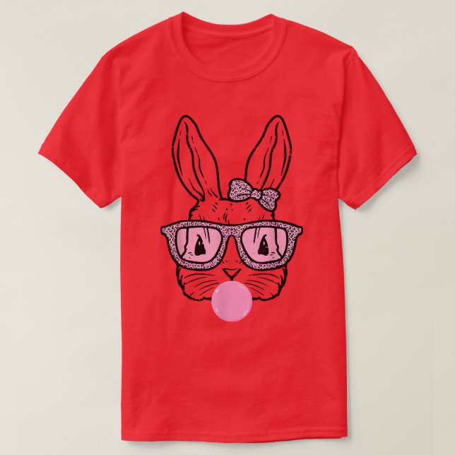 Cute Bunny With Leopard Bow Tie Glasses Bubblegum  T-Shirt (Design Front)