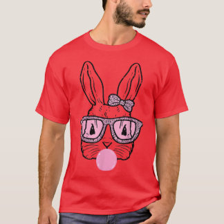 Cute Bunny With Leopard Bow Tie Glasses Bubblegum T-Shirt
