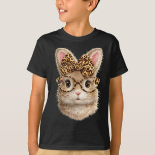 Cute Bunny with Leopard Glasses Bow Easter Rabbit T-Shirt