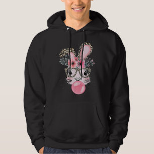 Cute Bunny With Leopard Glasses Bubblegum Easter D Hoodie
