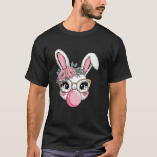 Cute Bunny With Leopard Glasses Bubblegum Easter D T-Shirt