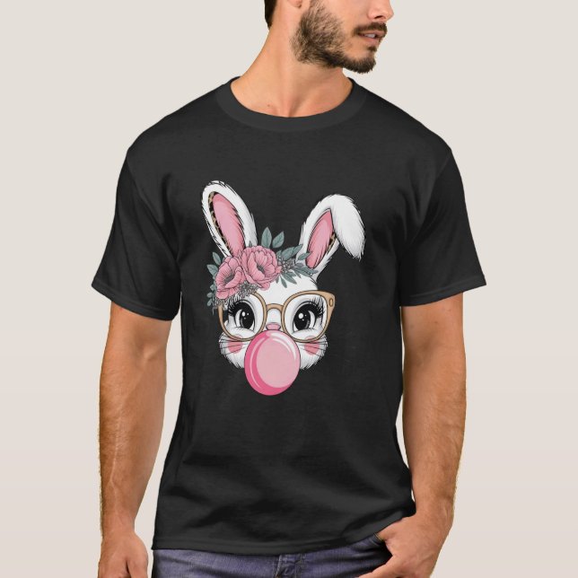 Cute Bunny With Leopard Glasses Bubblegum Easter D T-Shirt (Front)