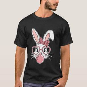 Cute Bunny With Leopard Glasses Bubblegum Easter D T-Shirt