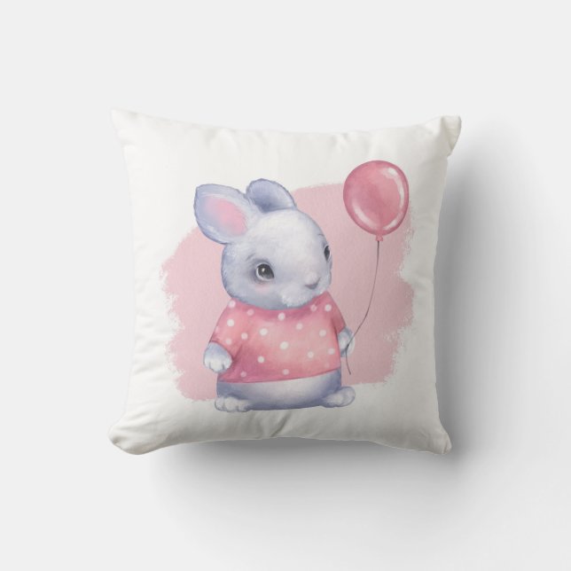 Cute Bunny with Pink Balloon Cushion (Front)