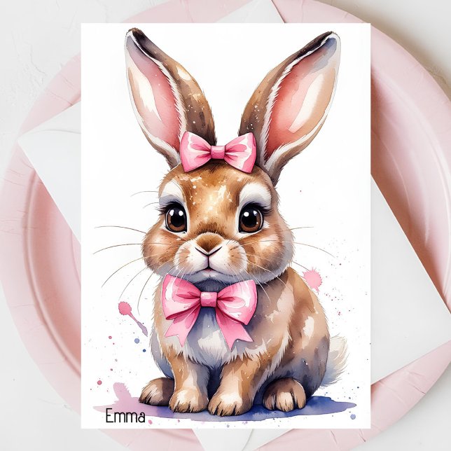 Cute bunny with pink bow birthday invitation (Creator Uploaded)