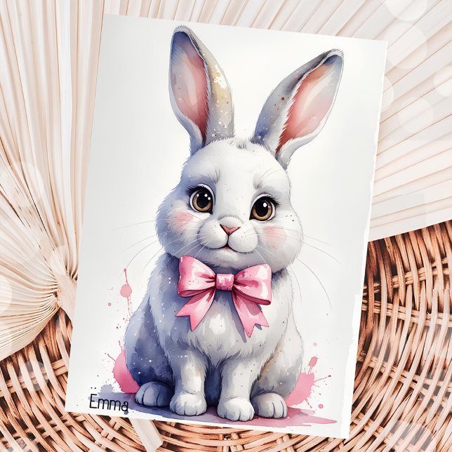 Cute bunny with pink bow birthday invitation (Creator Uploaded)
