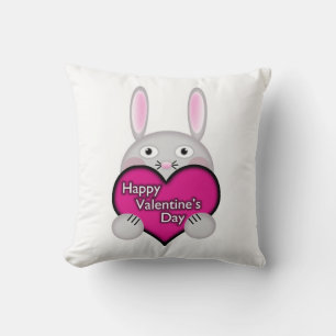 Cute Bunny with Pink Valentines Day Heart Cushion