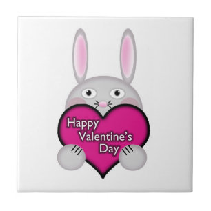 Cute Bunny with Pink Valentines Day Heart Tile