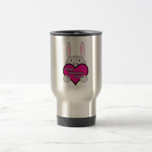 Cute Bunny with Pink Valentines Day Heart Travel Mug