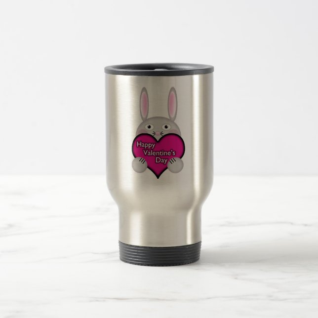 Cute Bunny with Pink Valentines Day Heart Travel Mug (Center)