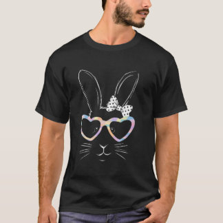 Cute Bunny with Rainbow Glasses Fun Easter Cute Fa T-Shirt