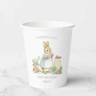 Cute Bunny with strawberries Birthday Paper Cups
