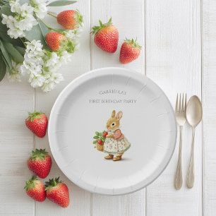 Cute Bunny with strawberries Paper Plate
