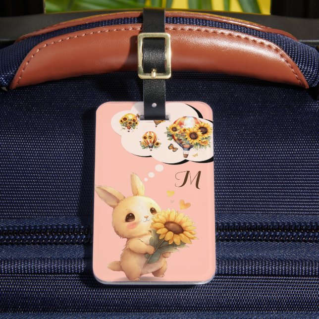 Cute Bunny With Sunflower Luggage Tag (Front Insitu 2)