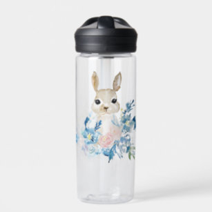 Cute Bunny with watercolor flowers  Water Bottle