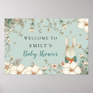 Cute Bunny Woodland Boy Welcome Baby Shower Sign