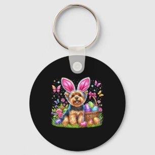 Cute Bunny Yorkshire Terrier Dog Easter Eggs Sket  Key Ring