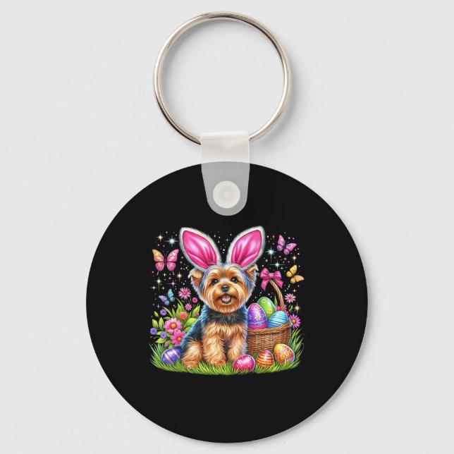 Cute Bunny Yorkshire Terrier Dog Easter Eggs Sket  Key Ring (Front)