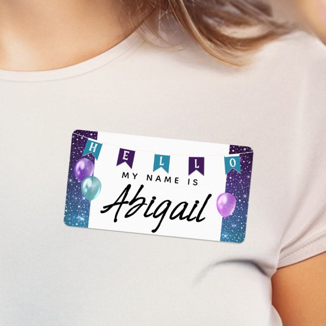 Cute Bunting Flag Banner Hello My Name Is Stickers (Fun Baby Shower / Children's Party Name Tags)