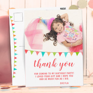 Cute Bunting Flag Birthday Photo Thank you Postcard