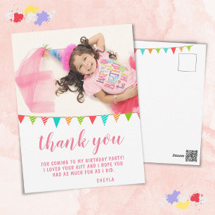 Cute Bunting Flag Birthday Photo Thank you Postcard