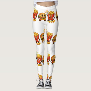 Cute Burger and Fries High Five Kawaii Art Leggings