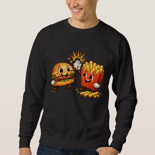 Cute Burger and Fries High Five Kawaii Art Sweatshirt (Front)