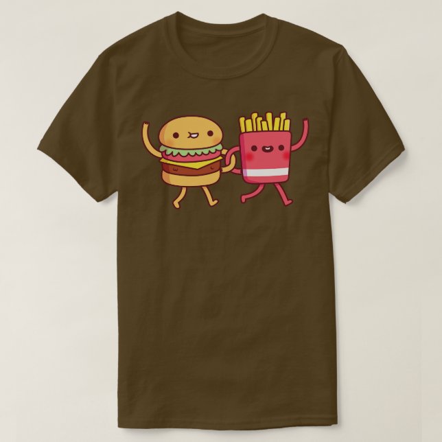 Cute Burger And Fries Linking Arms Besties T-Shirt (Design Front)