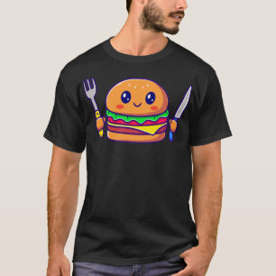 Cute Burger Holding Knife And Fork T-Shirt