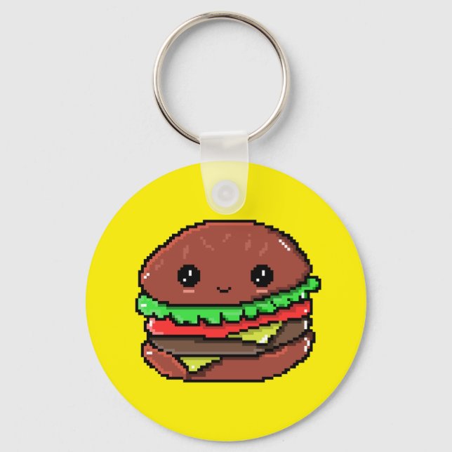 Cute Burger Kawaii 8 bit pixel yellow Key Ring (Front)