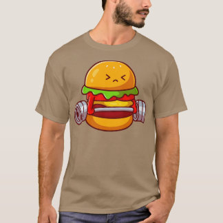 Cute Burger Lifting Dumbbell Cartoon T-Shirt