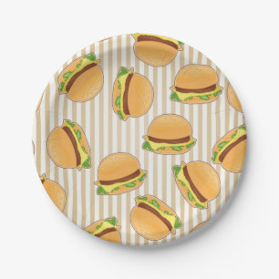 Cute Burger Print Artisan Paper Plate for Party