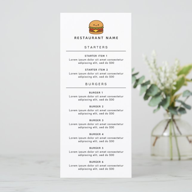Cute Burger Restaurant Menu (Standing Front)