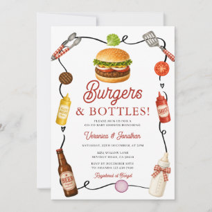 Cute Burgers and Bottles Co-ed BBQ Bow Baby Shower Invitation